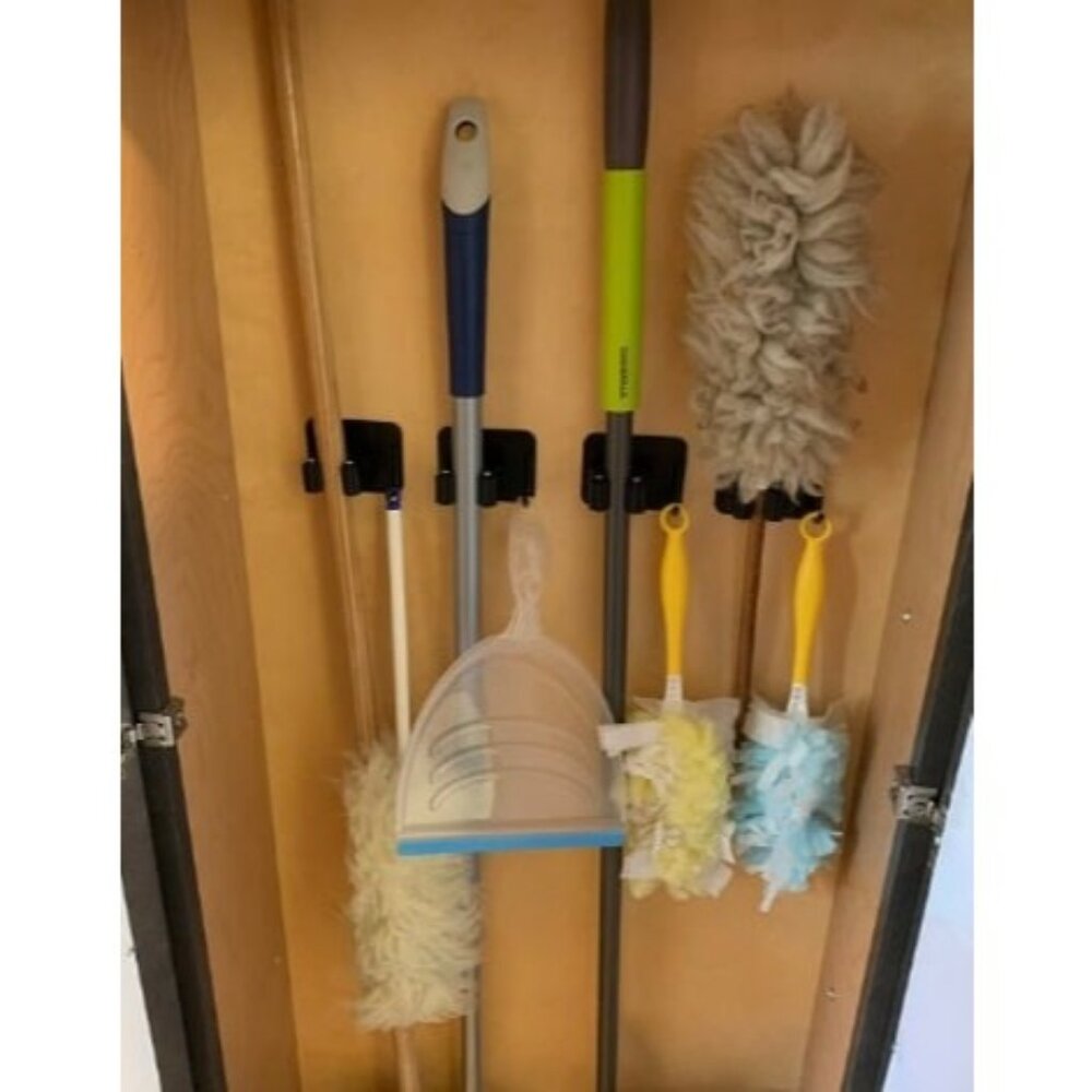 Mop Broom Holder No Drill, Mop Broom Organizer Wall Mounted Heavy Duty with Hook